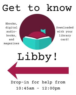 Libby logo; an open teal book with a girl's head peeking over the top