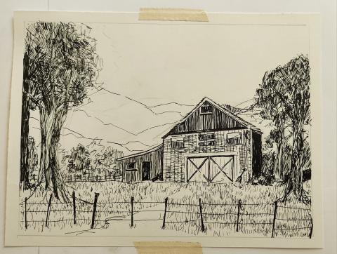 Pen and Ink drawing of a barn