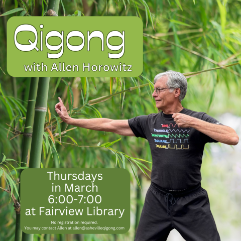 Man doing qigong exercise in bamboo stand