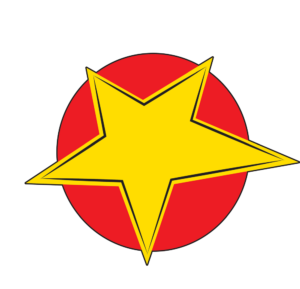 Bright Star Touring Theatre logo, a yellow star in a red circle