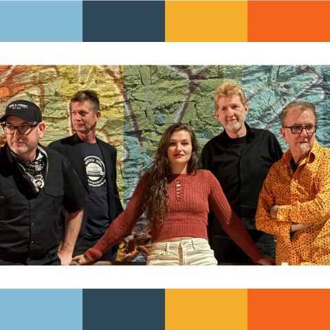 An image of the band Breakfast for Dinner, five members.