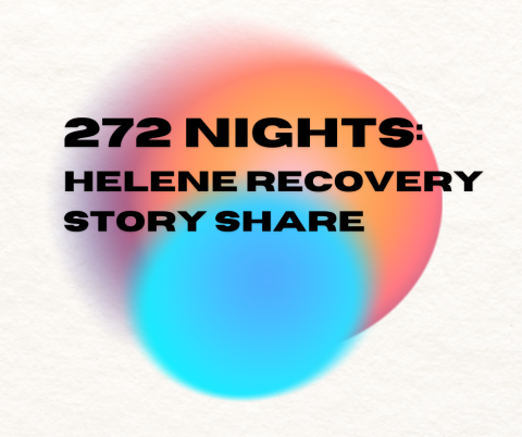 272 Nights Helene Recovery Story Share on a multi-colored background