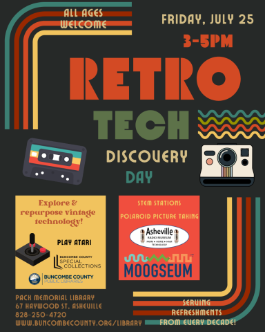 Retro style poster featuring images of cassette tape, polaroid camera, and game controller
