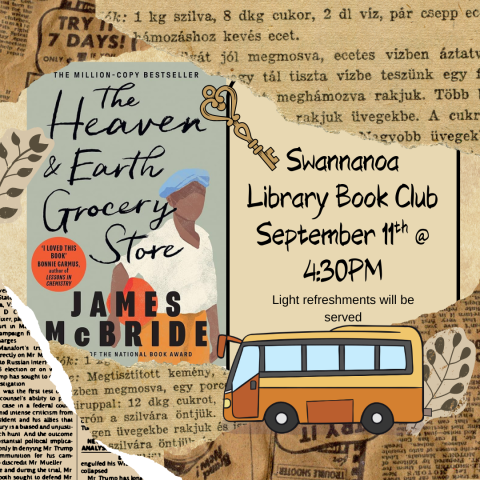 Browned newspapers surrounding an image of the book cover with a public bus and a key scattered on the page.