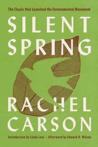 Green book cover featuring the title and author. A brown oval leaf sits middle page. The outline of a bird is cut from the leaf. 