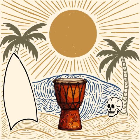 beach scene with a drum 