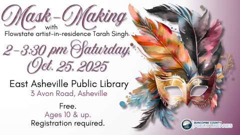 A watercolor illustration of a gold domino mask with multicolored feathers protruding from the top and sides on a plum background.