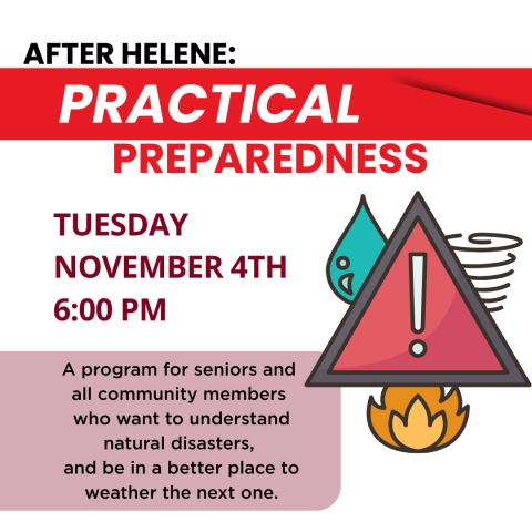 Flyer for program in a red and white scheme with the title, date, and a brief description