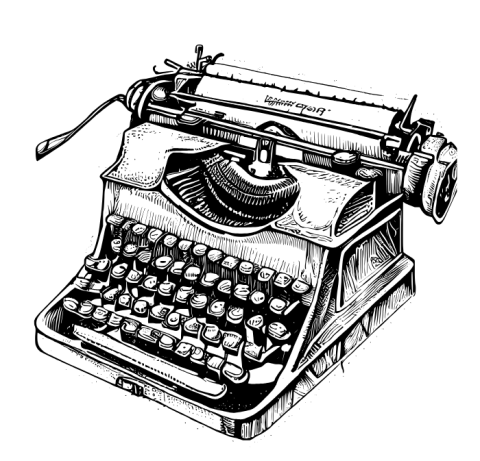 Black and white drawing of a vintage typewriter