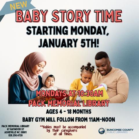 flyer with two families enjoying story time