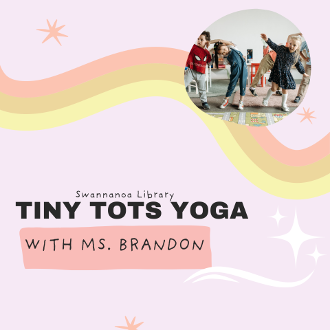 A small image of children doing yoga over a pink background. 