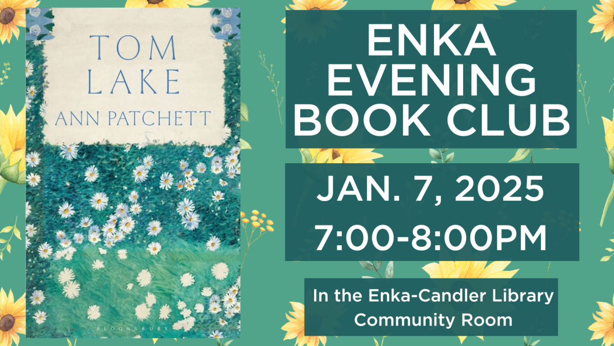 cover of Tom Lake with bold lettering sharing information about the Enka Evening Book Club