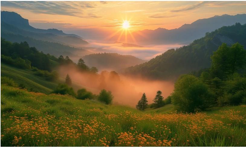 Sunrise over a Valley