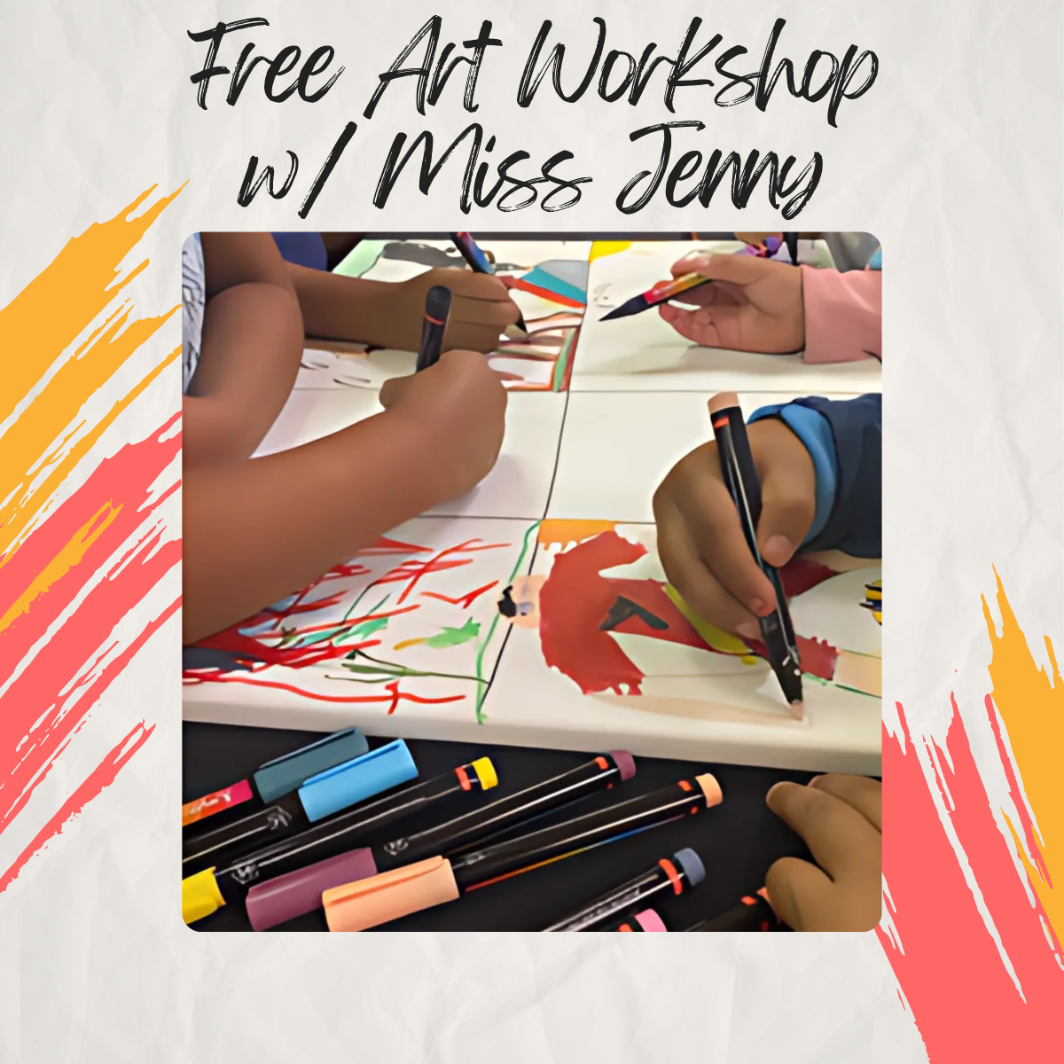 An image of several children working on a group art project. 