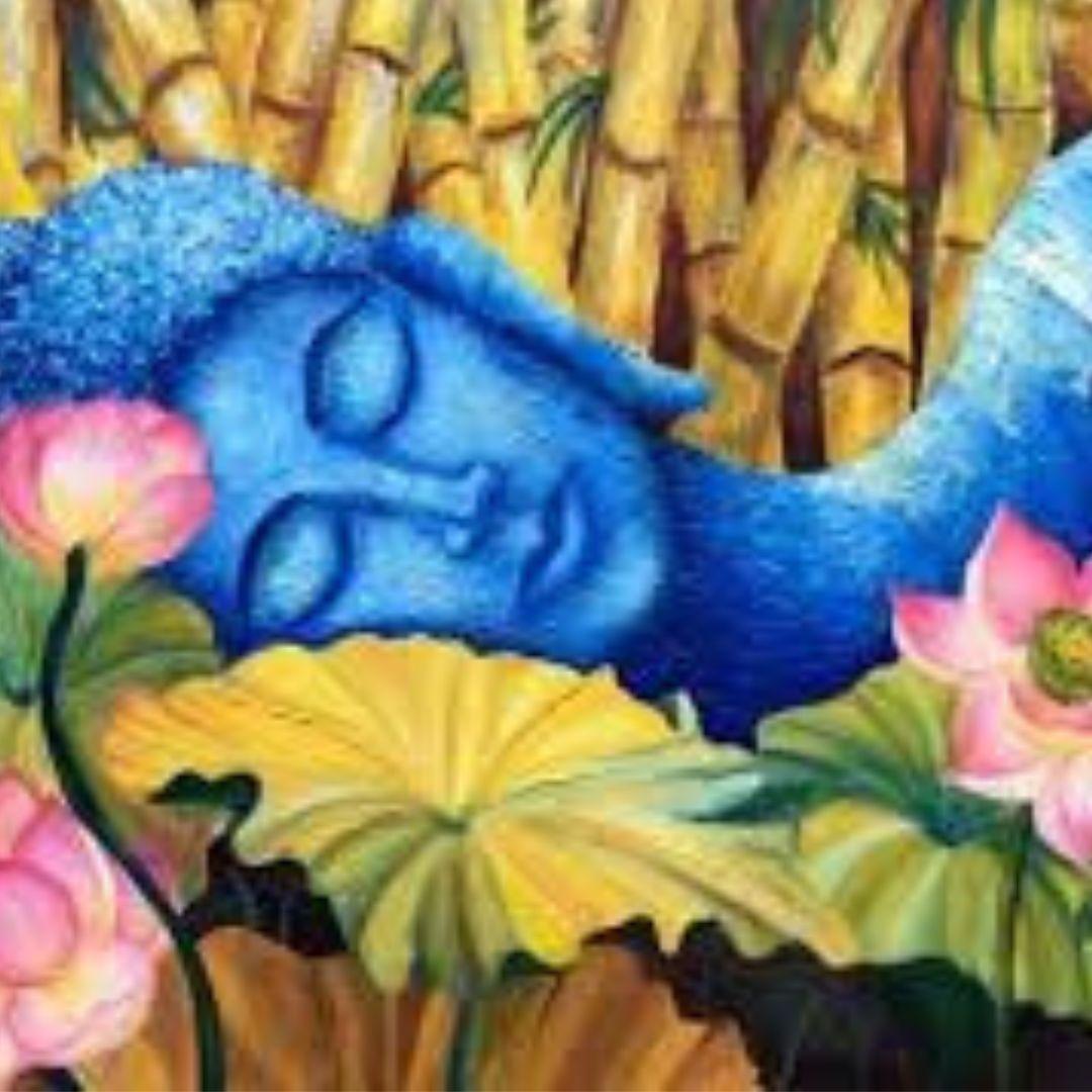 hindu deity sleeping in flowers