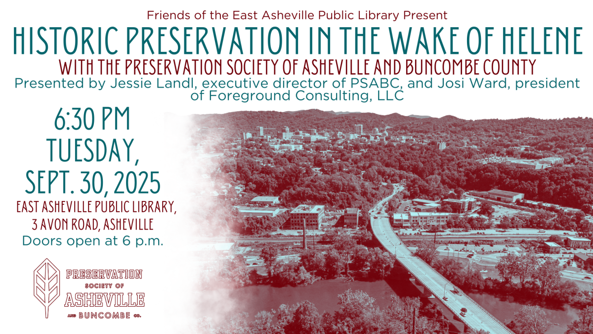 A photograph of the city of Asheville, looking east over the French Broad River toward downtown.