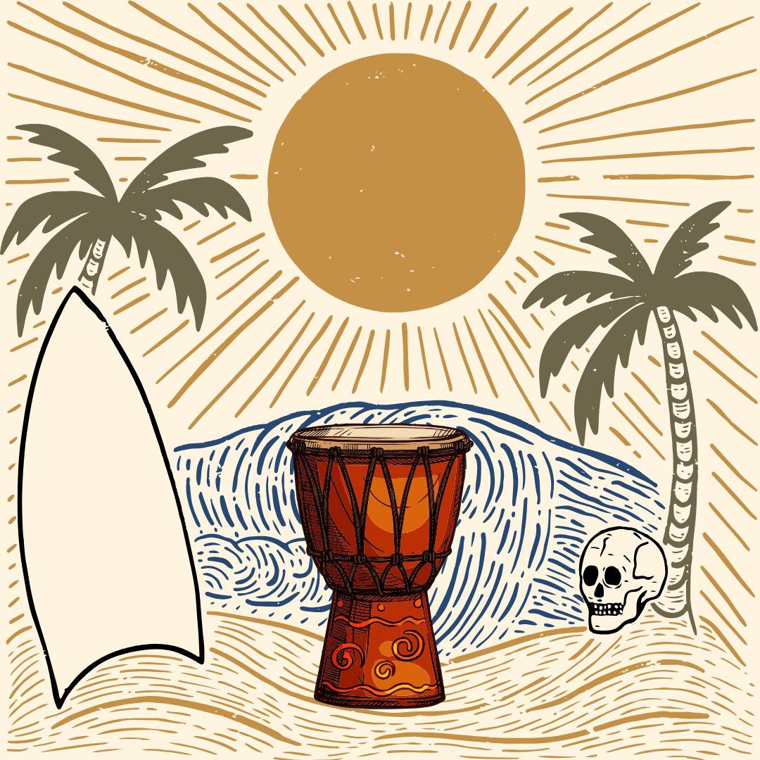 beach scene with a drum 