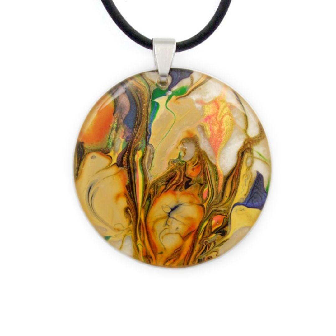 Pendant made with resin and swirling colors